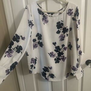 Ann Taylor White and Purple Floral Blouse